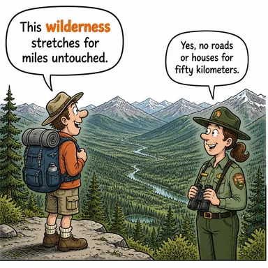 wilderness (yaban hayatı, ıssız bölge, el değmemiş doğa) karikatürü — diyalogla bağlam içinde öğren