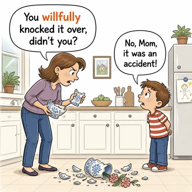 willfully (kasten, isteyerek, inatla) karikatürü — diyalogla bağlam içinde öğren