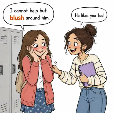 blush (yüzü kızarmak, utanmak) karikatürü — diyalogla bağlam içinde öğren