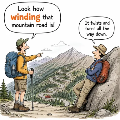 winding (kıvrımlı, dolambaçlı) karikatürü — diyalogla bağlam içinde öğren
