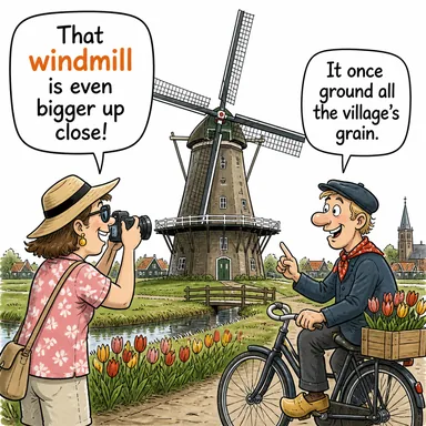 windmill (yel değirmeni) karikatürü — diyalogla bağlam içinde öğren