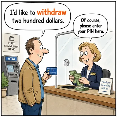 withdraw (para çekmek, geri çekmek, (sözünü) geri almak) karikatürü — diyalogla bağlam içinde öğren