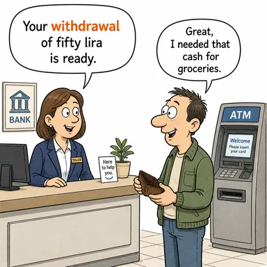 withdrawal (geri çekilme, para çekme, yoksunluk (uyuşturucu vb.)) karikatürü — diyalogla bağlam içinde öğren