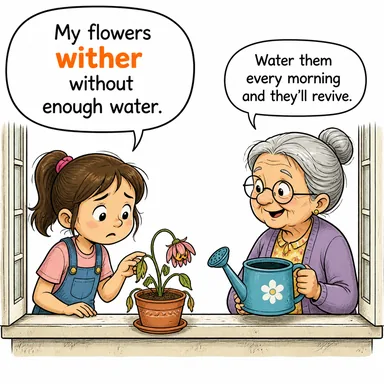 wither (solmak, kurumak, zayıflamak) karikatürü — diyalogla bağlam içinde öğren
