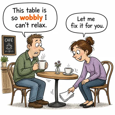 wobbly (sallanan, titrek, kararsız) karikatürü — diyalogla bağlam içinde öğren