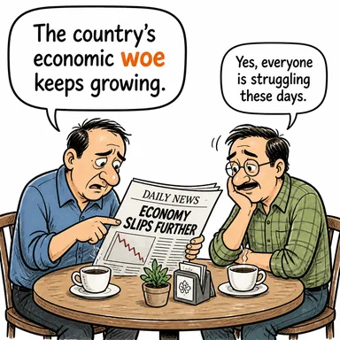 woe (keder, elem, dert) karikatürü — diyalogla bağlam içinde öğren