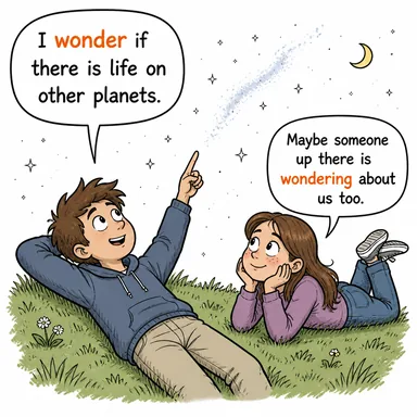 wonder (merak etmek, şaşmak, mucize) karikatürü — diyalogla bağlam içinde öğren