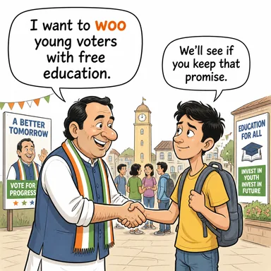woo (kur yapmak, ikna etmeye çalışmak, destek aramak) karikatürü — diyalogla bağlam içinde öğren
