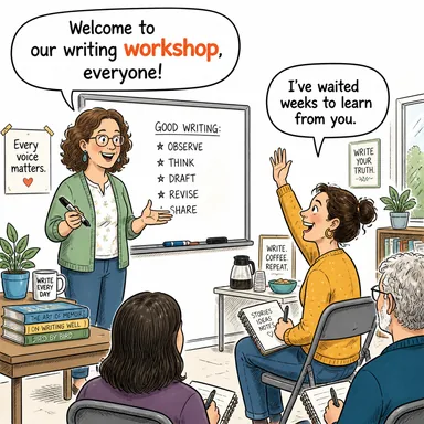 workshop (atölye, çalıştay) karikatürü — diyalogla bağlam içinde öğren