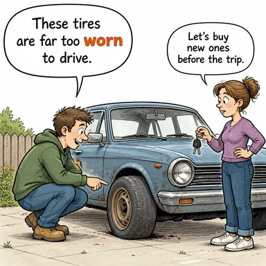 worn (yıpranmış, eskimiş, yorgun) karikatürü — diyalogla bağlam içinde öğren
