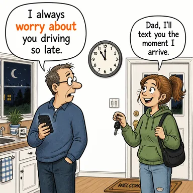 worry about (endişelenmek, kaygılanmak) karikatürü — diyalogla bağlam içinde öğren