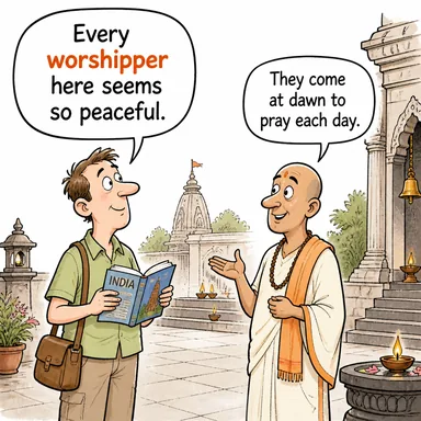 worshipper (ibadet eden kimse, tapan) karikatürü — diyalogla bağlam içinde öğren
