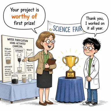 worthy of (layık, değer) karikatürü — diyalogla bağlam içinde öğren