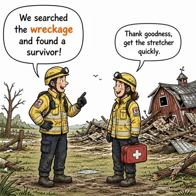 wreckage (enkaz, kalıntı) karikatürü — diyalogla bağlam içinde öğren