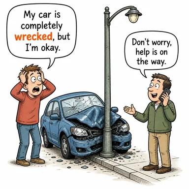 wrecked (kaza yapmış, mahvolmuş, harap) karikatürü — diyalogla bağlam içinde öğren