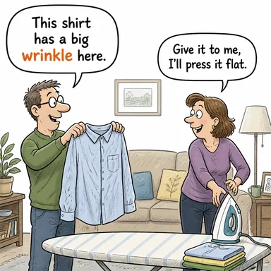 wrinkle (kırışıklık, buruşmak) karikatürü — diyalogla bağlam içinde öğren