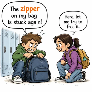 zipper (fermuar) karikatürü — diyalogla bağlam içinde öğren