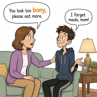 bony (kemikli, çok zayıf, sıska) karikatürü — diyalogla bağlam içinde öğren