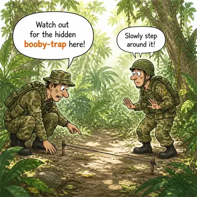 booby-trap (bubi tuzağı) karikatürü — diyalogla bağlam içinde öğren
