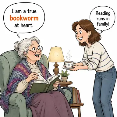 bookworm (kitap kurdu, çok okuyan kimse) karikatürü — diyalogla bağlam içinde öğren