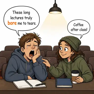 bore (sıkmak (bunalmak); delmek (matkapla)) karikatürü — diyalogla bağlam içinde öğren