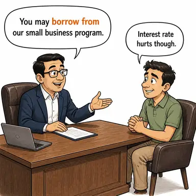 borrow from (...den ödünç almak, borç almak) karikatürü — diyalogla bağlam içinde öğren
