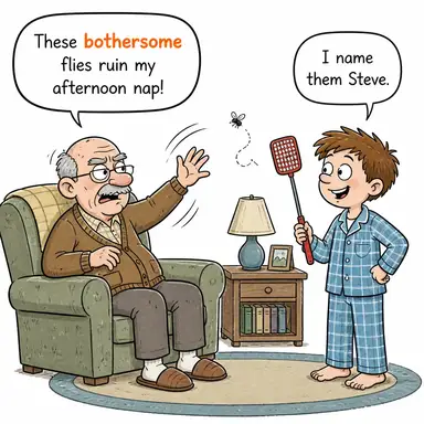 bothersome (can sıkıcı, zahmetli, rahatsız edici) karikatürü — diyalogla bağlam içinde öğren