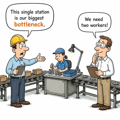bottleneck (darboğaz, tıkanıklık noktası) karikatürü — diyalogla bağlam içinde öğren