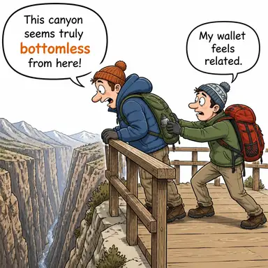 bottomless (dipsiz, sonu olmayan) karikatürü — diyalogla bağlam içinde öğren