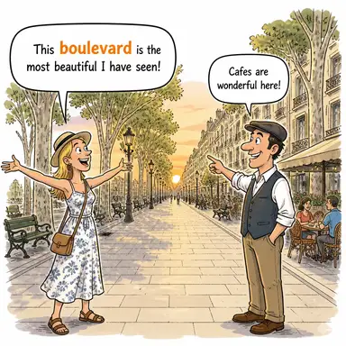 boulevard (bulvar, geniş cadde) karikatürü — diyalogla bağlam içinde öğren