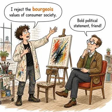 bourgeois (burjuva, orta sınıf, maddiyatçı) karikatürü — diyalogla bağlam içinde öğren