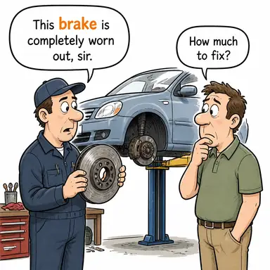 brake (fren, durdurucu mekanizma) karikatürü — diyalogla bağlam içinde öğren