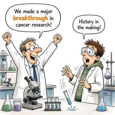 breakthrough (çığır, önemli buluş, büyük gelişme) karikatürü — diyalogla bağlam içinde öğren