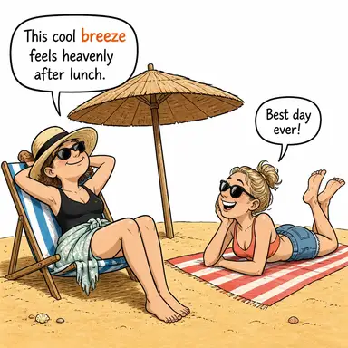 breeze (esinti, meltem; (fiil) süzülerek gitmek) karikatürü — diyalogla bağlam içinde öğren