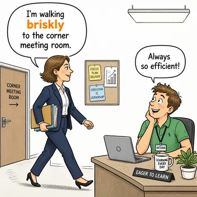 briskly (çabucak, canlı bir şekilde) karikatürü — diyalogla bağlam içinde öğren