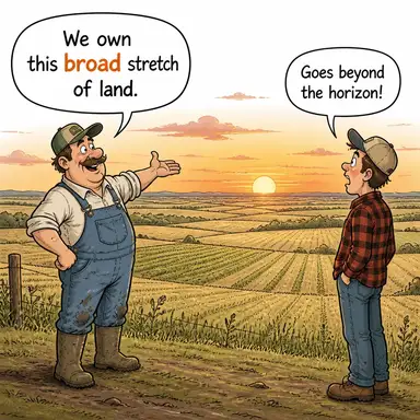 broad (geniş, engin, kapsamlı) karikatürü — diyalogla bağlam içinde öğren
