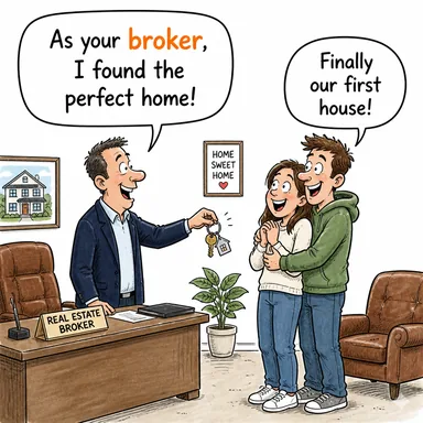 broker (komisyoncu, simsar, aracı) karikatürü — diyalogla bağlam içinde öğren
