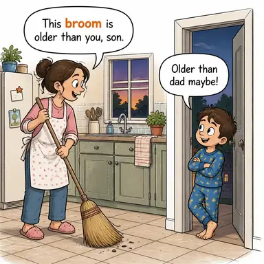 broom (süpürge) karikatürü — diyalogla bağlam içinde öğren