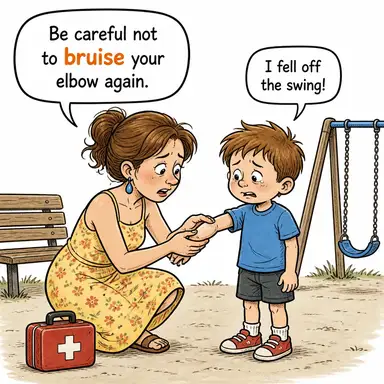 bruise (morartmak, berelemek, zedelemek) karikatürü — diyalogla bağlam içinde öğren