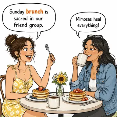 brunch (kuşluk yemeği, geç kahvaltı) karikatürü — diyalogla bağlam içinde öğren