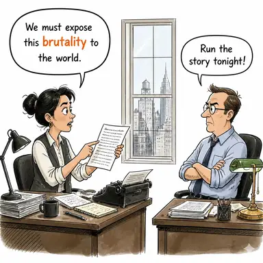 brutality (acımasızlık, vahşet, gaddarlık) karikatürü — diyalogla bağlam içinde öğren