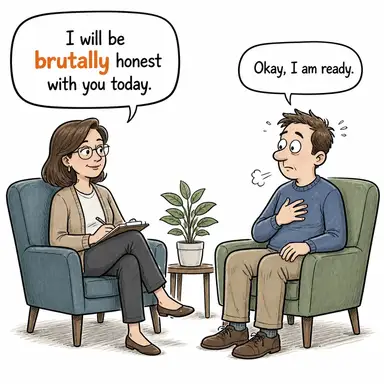 brutally (vahşice, acımasızca, dürüstçe (argo)) karikatürü — diyalogla bağlam içinde öğren