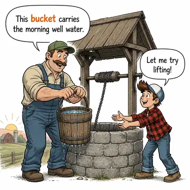 bucket (kova) karikatürü — diyalogla bağlam içinde öğren