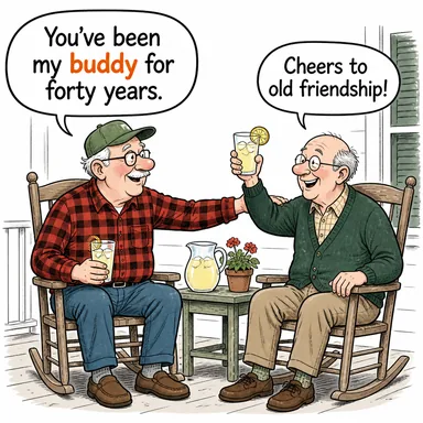 buddy (yakın arkadaş, ahbap) karikatürü — diyalogla bağlam içinde öğren