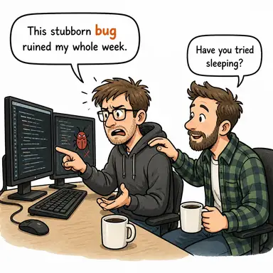 bug (böcek, dinleme cihazı, yazılım hatası) karikatürü — diyalogla bağlam içinde öğren
