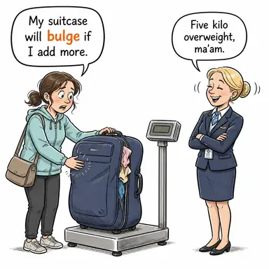 bulge (şişmek, çıkıntı yapmak, pırtlamak) karikatürü — diyalogla bağlam içinde öğren