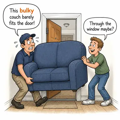 bulky (hantal, cüsseli, çok yer kaplayan) karikatürü — diyalogla bağlam içinde öğren