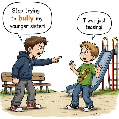 bully (zorbalık etmek, kabadayılık yapmak) karikatürü — diyalogla bağlam içinde öğren