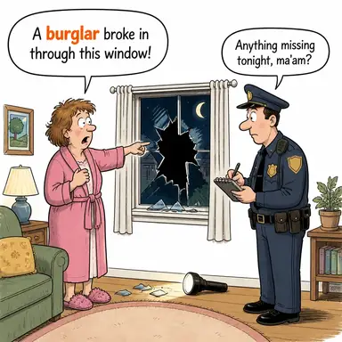 burglar (hırsız (ev/bina)) karikatürü — diyalogla bağlam içinde öğren