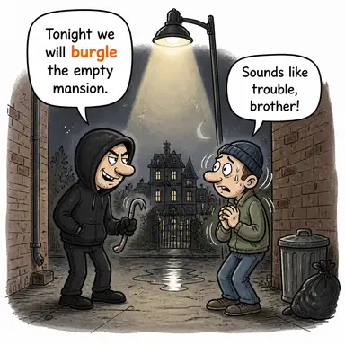 burgle (soymak (ev/bina)) karikatürü — diyalogla bağlam içinde öğren